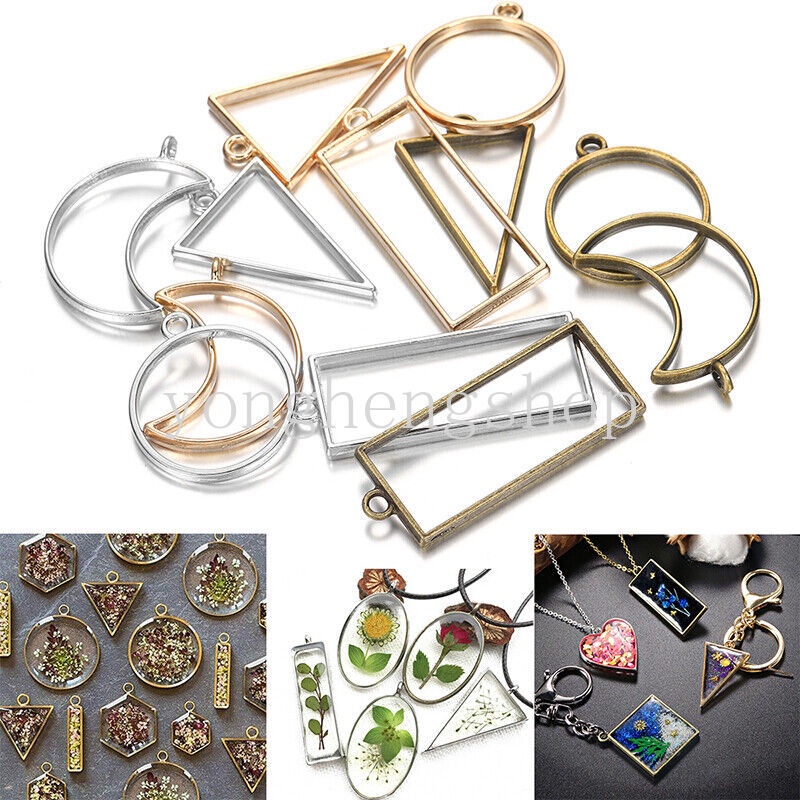 10pcs / set Cetakan Resin Epoksi UV Frame Metal Geometri Hollow Campur Untuk Membuat Perhiasan DIY