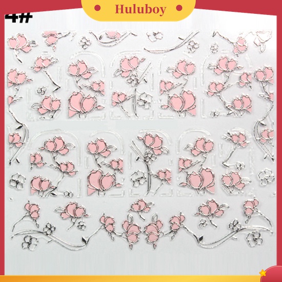 Huluboy Huluboy♡ Stiker Kuku 3D Motif Bunga Warna Pink Untuk Manicure