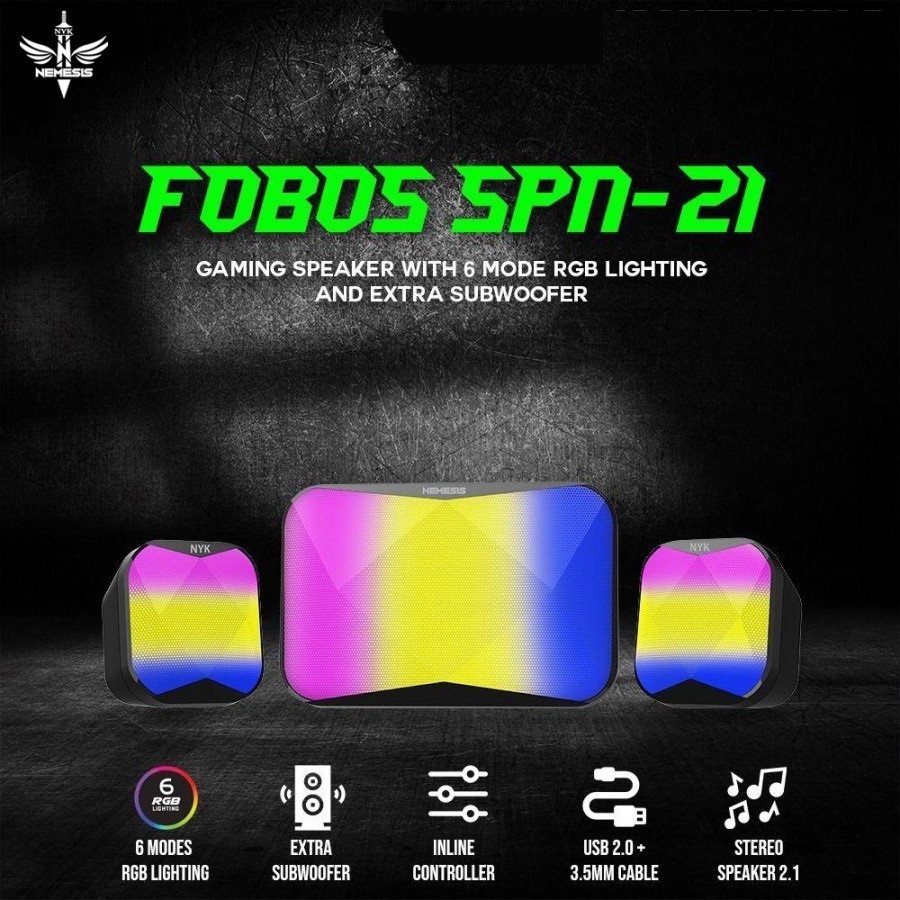 NYK FOBOS SPN-21 SPN21 Subwoofer 2.1 RGB Gaming Speaker