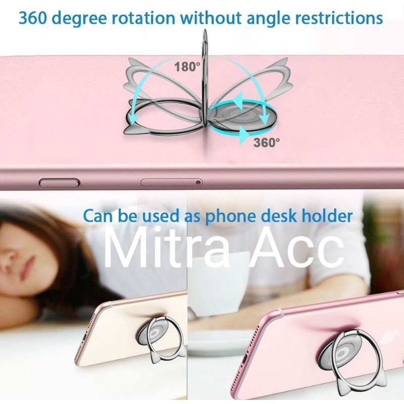 Ring Stand HP Magnetic Putar 360 Metal Cat Ear Phone Holder Universal iring