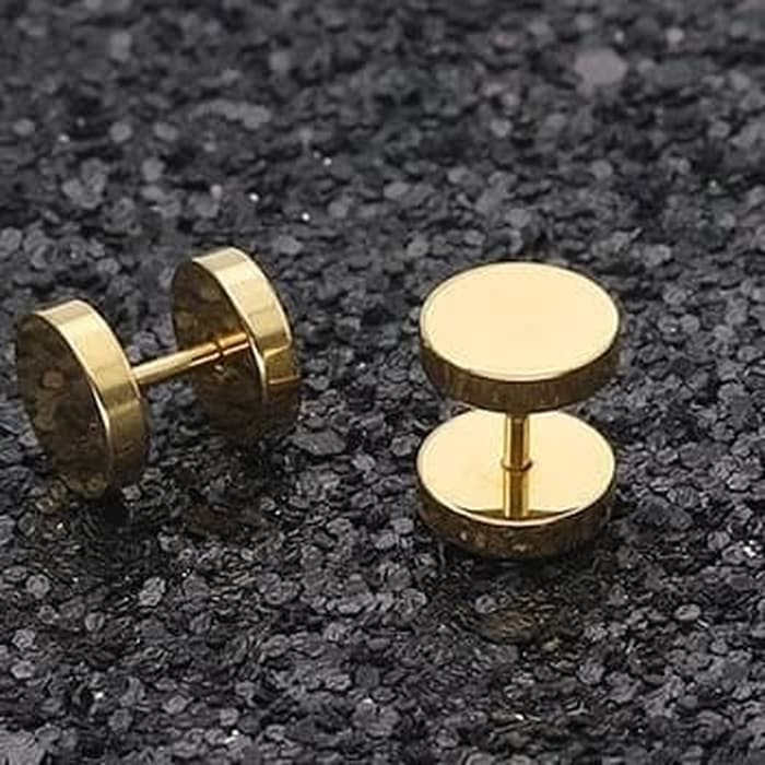 Sepasang 2 pcs anting-body piercing- barbel style emas anting tusuk emas-anting barbel-anting punk