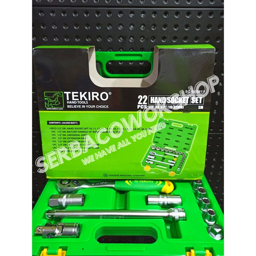 Tekiro Kunci Sok Sock Set 22 Pcs Box Plastik 6 PT 1/2 DR 8 - 32 MM Termurah Berkualitas