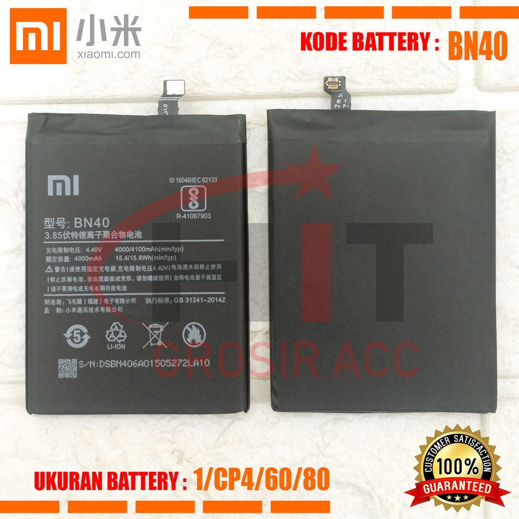 Baterai Battery Xiaomi Redmi 4 PRIME | 4 Pro | Kode BN40