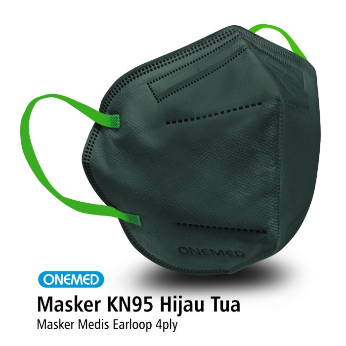 New Masker Karet KN95 OneMed 4ply Box isi 20pcs - Hijau Tua