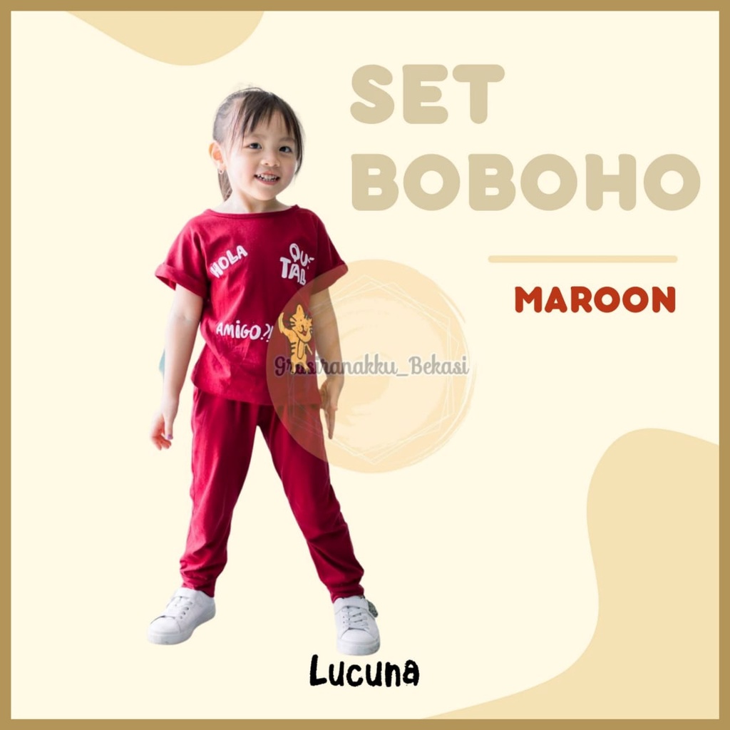 Setelan Anak Unisex Boboho Lucuna Warna Maroon Size 1-5 Thn