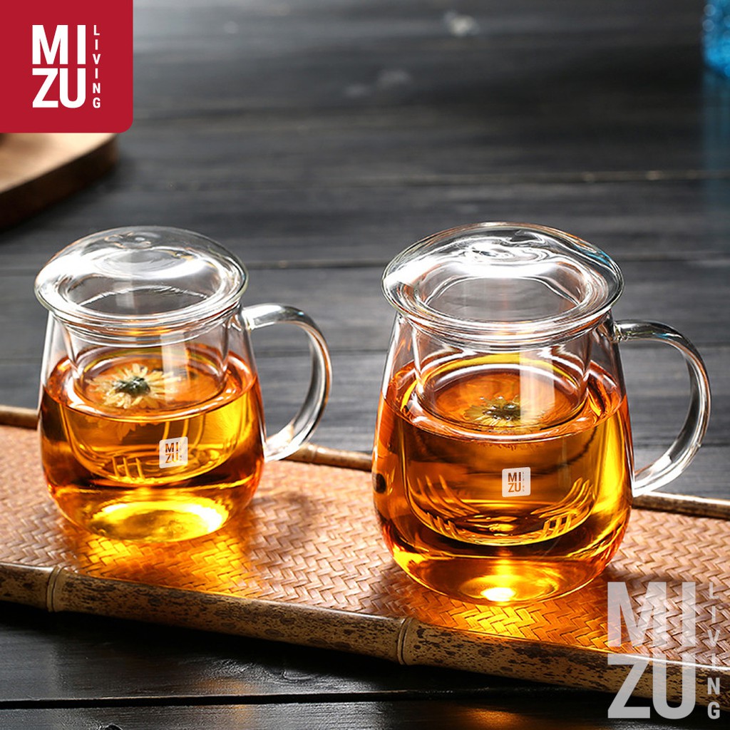 MIZU THEIERE Glass Infuser Tea Cup 650ml Cangkir Teko Teh Kaca Dual Fungsi