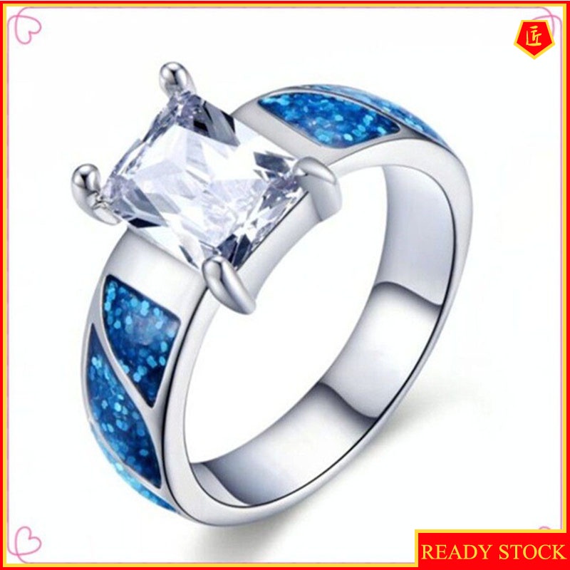 [Ready Stock]Blue Opal Square Diamond Ring