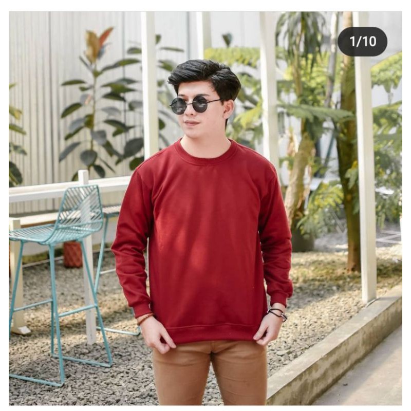 Basic Sweater Polos Fleece Unisex-Marun