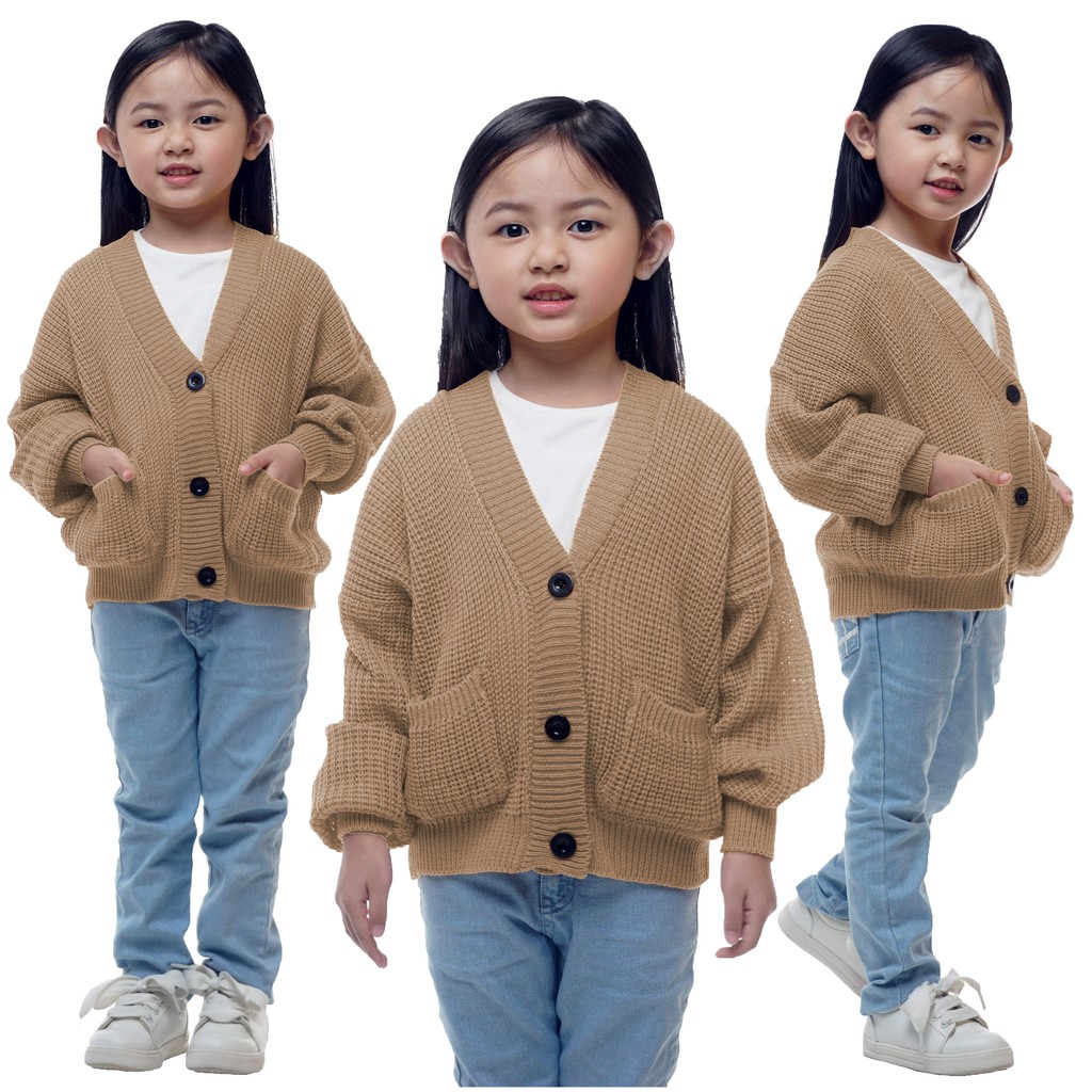 SWEATER CARDIGAN RAJUT ANAK PEREMPUAN WARNA MOCCA MURAH BISA COD