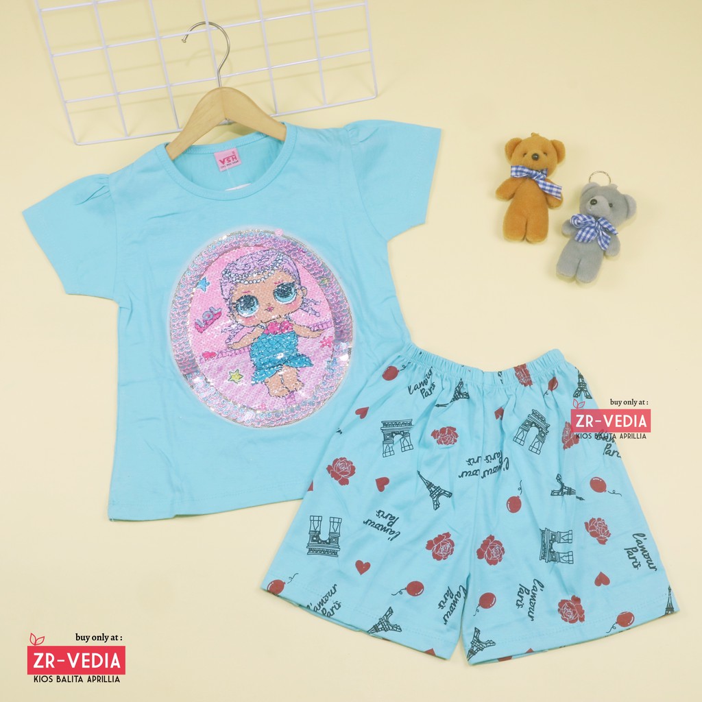 Setelan Queena uk 1-2 Tahun / High Quality Baju Anak Perempuan Kaos Kartun Lengan Pendek Cewek