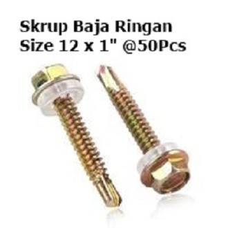 SEKRUP BAJA RINGAN 12 x 1 Inch - BAUT SKRUP ROOFING KUNINGAN ISI 50 PCS