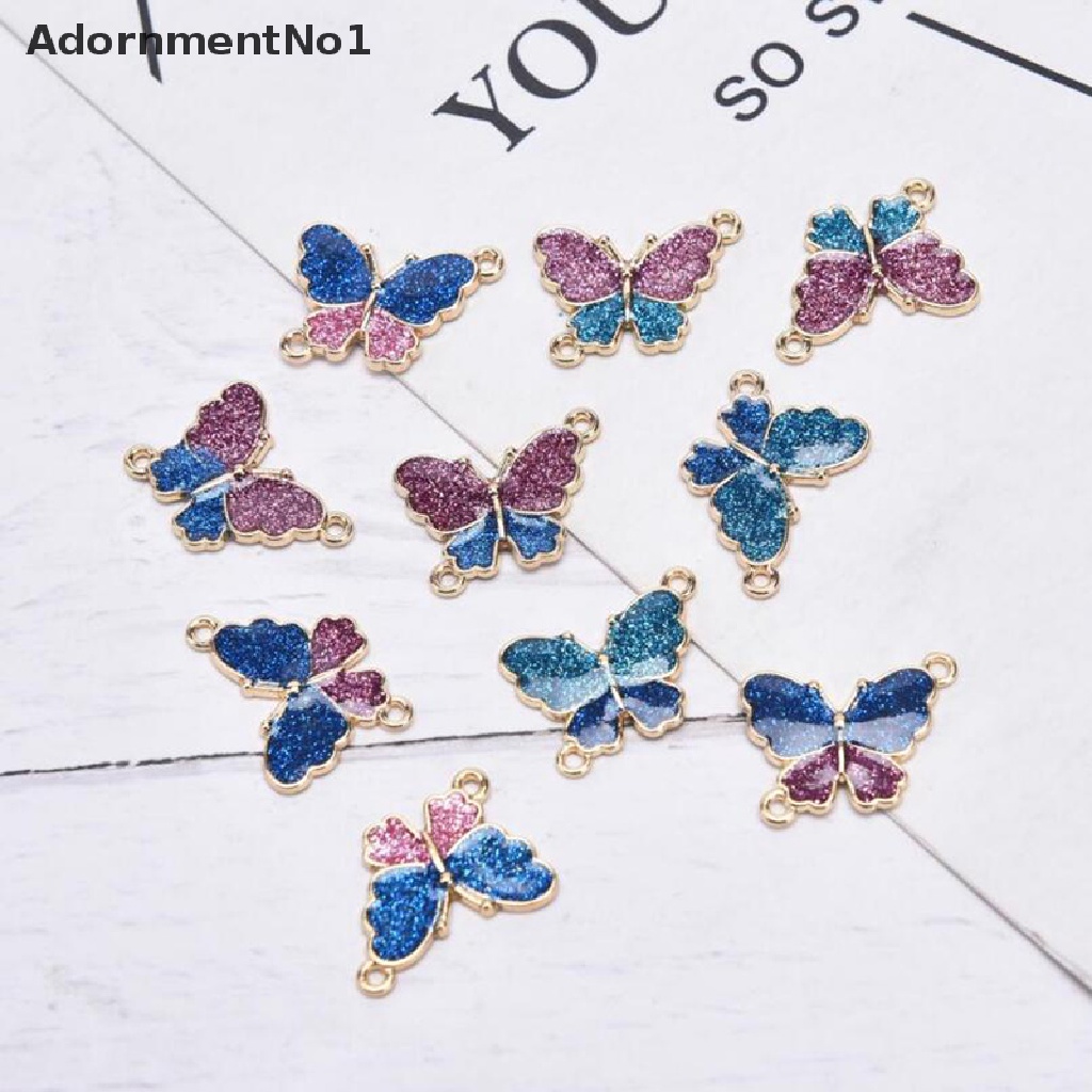 (AdornmentNo1) 10pcs / Kantong Charm Butterfly Enamel Berkilau Untuk Membuat Perhiasan DIY