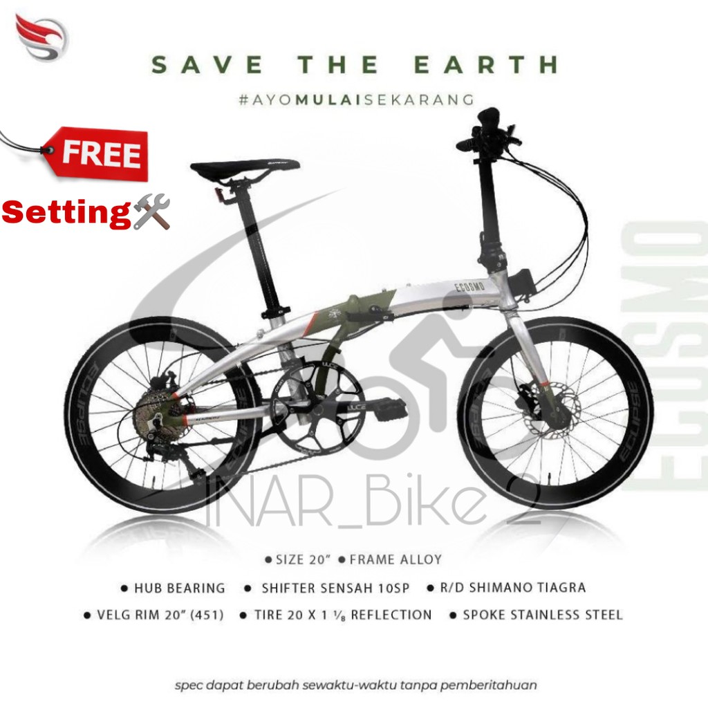 Sepeda Lipat 20Inch Element Ecosmo Save The Earth 10Speed