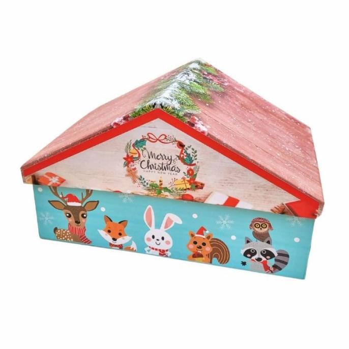 

@@@@] HARDBOX RUMAH NATAL CHRISTMAS KOTAK KUE HAMPERS ISI 3 TOPLES PERSEGI