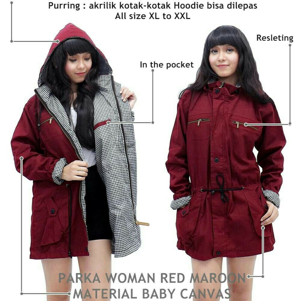 Jaket Parka Wanita Hoodie Musim Dingin