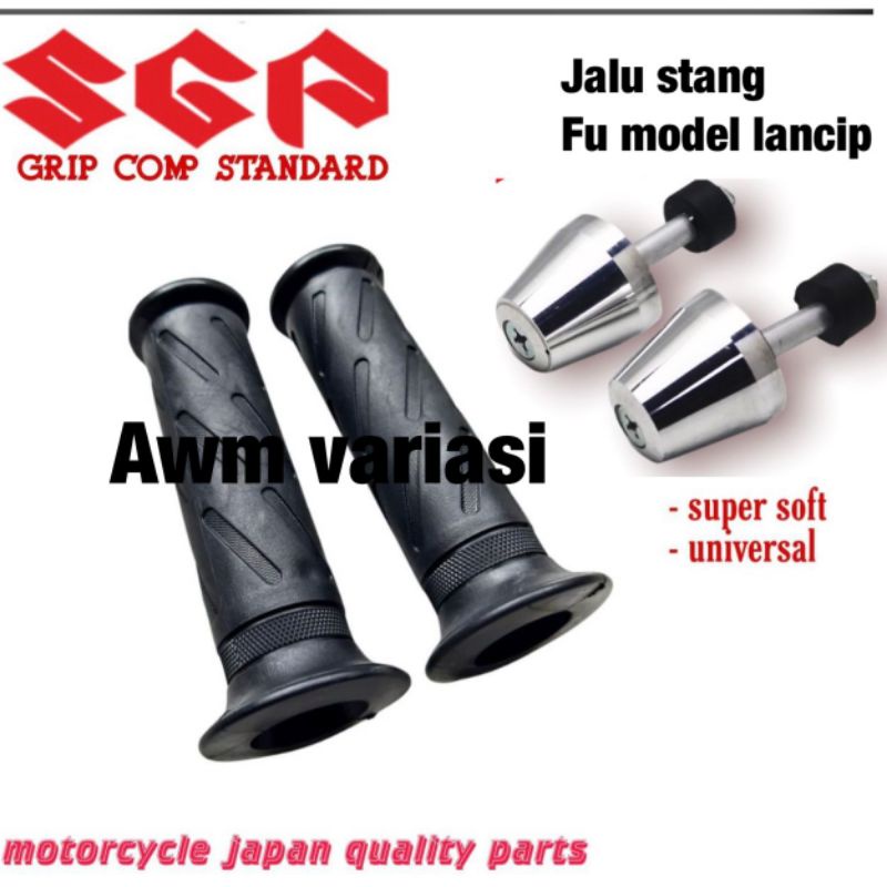HANDGRIP STANDAR MODEL SZUKI+ JALU STANG PCX,SOGUN,SATRIA FU,NINJA BESI CROME UNIVERSAL BISA SEMUA MOTOR