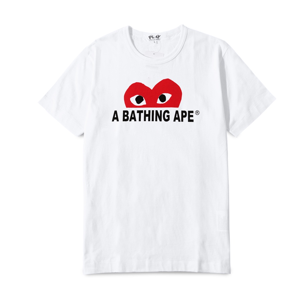 CDG Play X A Bathing Ape Half Heart T-Shirt White