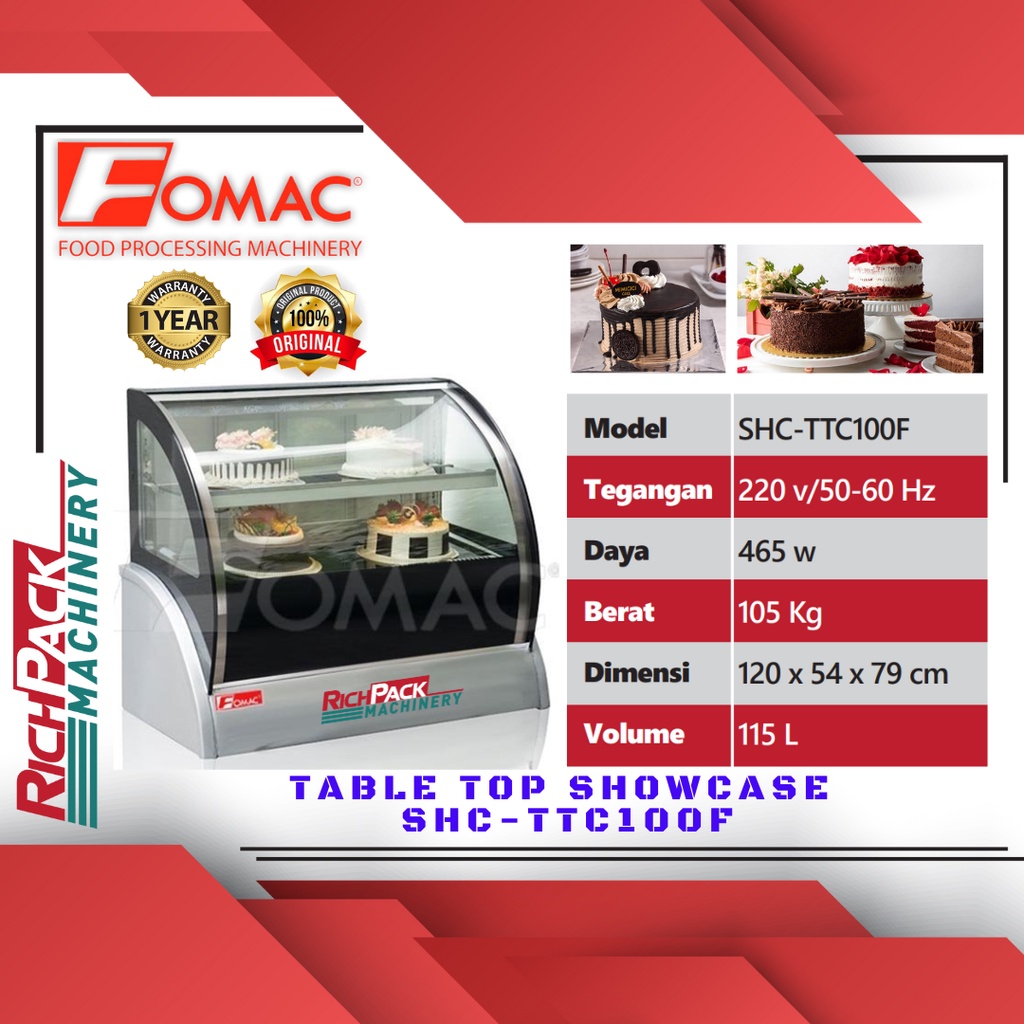 FOMAC SHC-TTC100F Table Top Showcase Showcase Pendingin Display Kue