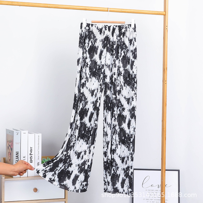 Celana Wanita Es Sutra Korea Tie-Dye Pinggang Tinggi Wide Leg Pants CP05