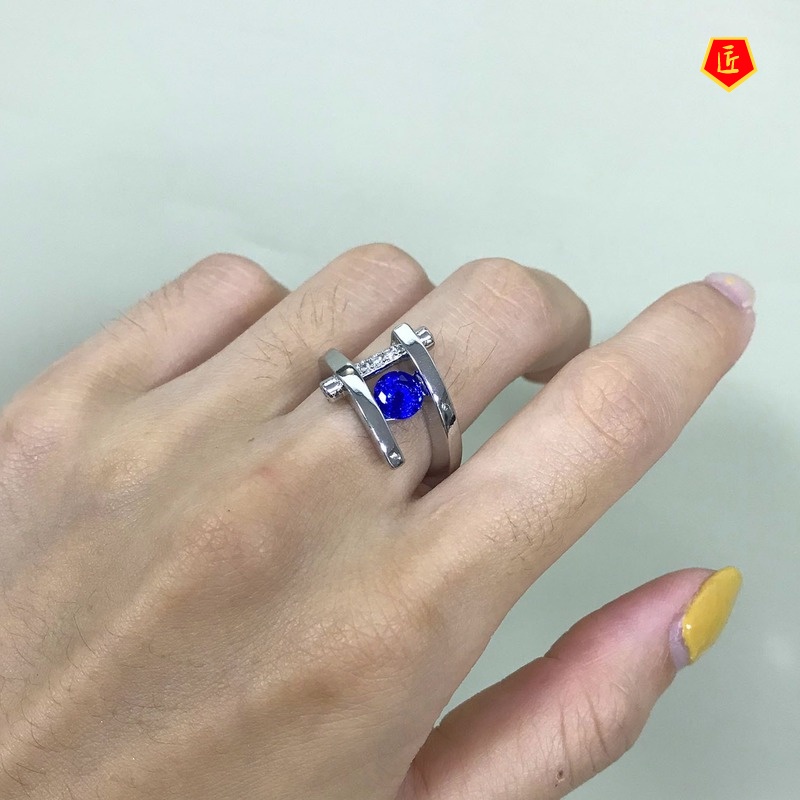 [Ready Stock]Creative Modern Inlaid Sapphire Ring