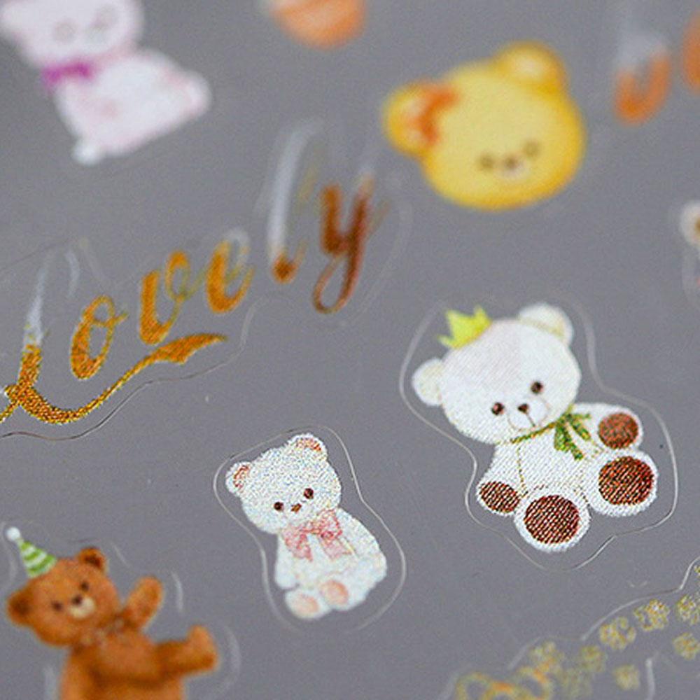 Mxbeauty 3D Kuku Stiker Salon Jepang Pelangi Beruang Teddy Bear Kuku Foil Stiker Kartun Hewan Anjing Perekat Diri Stiker