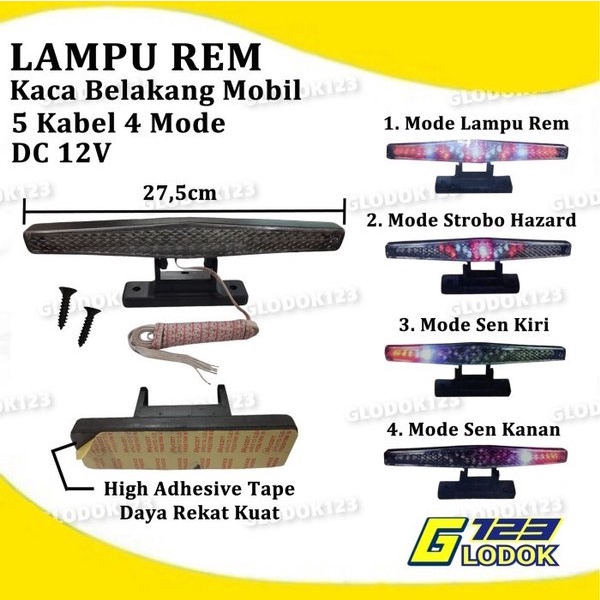 Lampu Rem Stop Belakang LED Brake Light Mobil Bis Truk Tempel Kaca