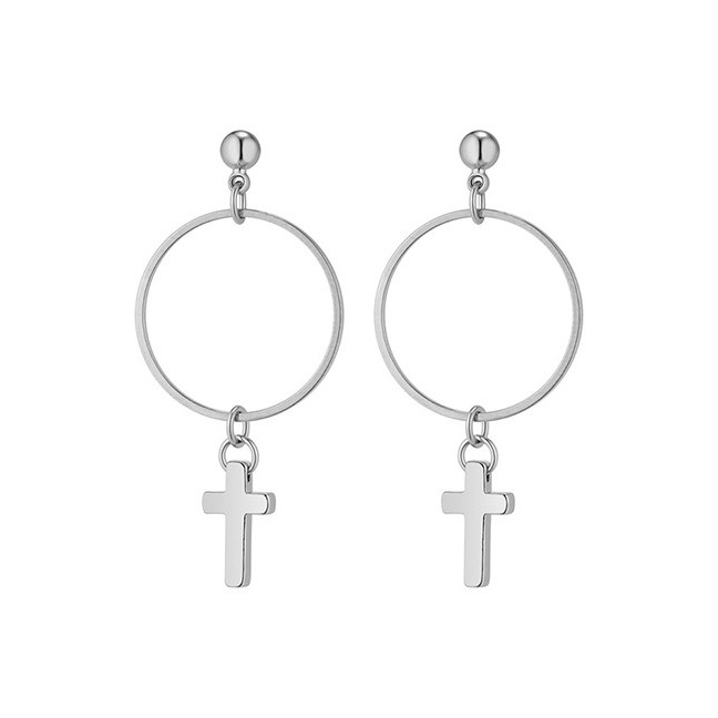 LRC Anting Tusuk Fashion Silver Color Cross Shape Design Pure Color Y60069