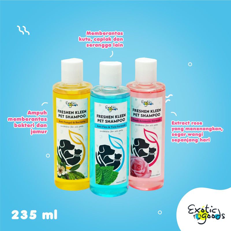 FRESHEN KLEEN PET SHAMPOO SAMPO ANJING KUCING KELINCI SHAMPO HEWAN SHAMPOO ANTI JAMUR SAMPO ANTI BAKTERI PET SHAMPO SEBAZOLE SHAMPO ANTI KUTU FLEA TICK DOG CAT SHAMPOO ANTI ODOR SAMPO SUGAR GLIDER SHAMPO SCABIES MICONAZOLE SALICYLIC ACID SHAMPOO NATURAL