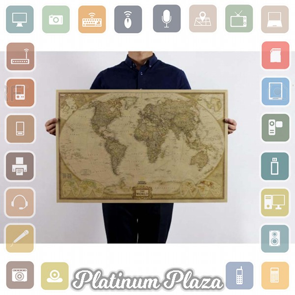 Poster Peta Dunia Large Vintage World Map 72.5 x 47.5 cm - N401`123WUJ-