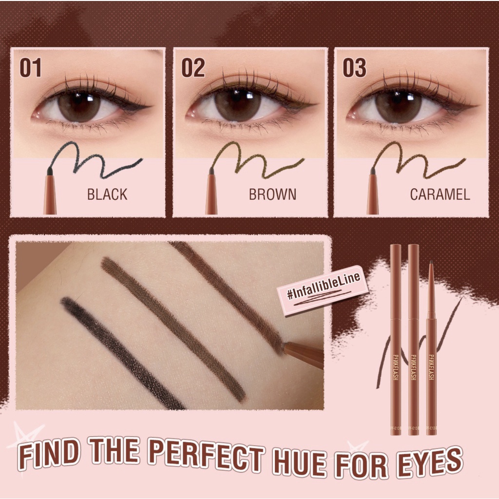 PINKFLASH #InfallibleLine Hyperfine Halus Gel Eyeliner Pensil Pigmen Tinggi Tahan Air Tahan Lama Eyeliner Pencil