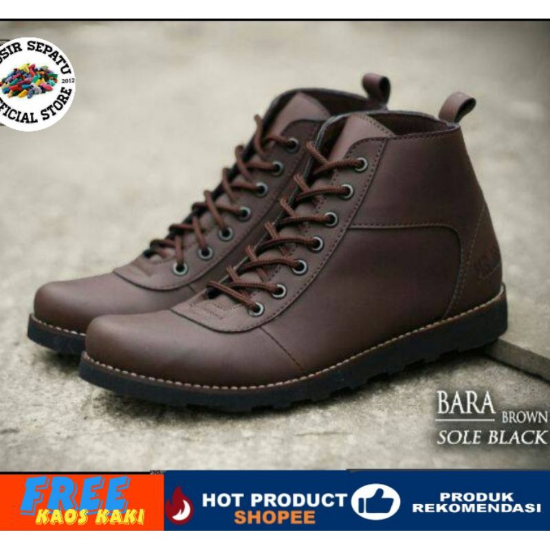 BARA BLACK | Sepatu Pria Boots Kulit Casual Kerja Kantor Kuliah Kulit Hitam Model Brodo
