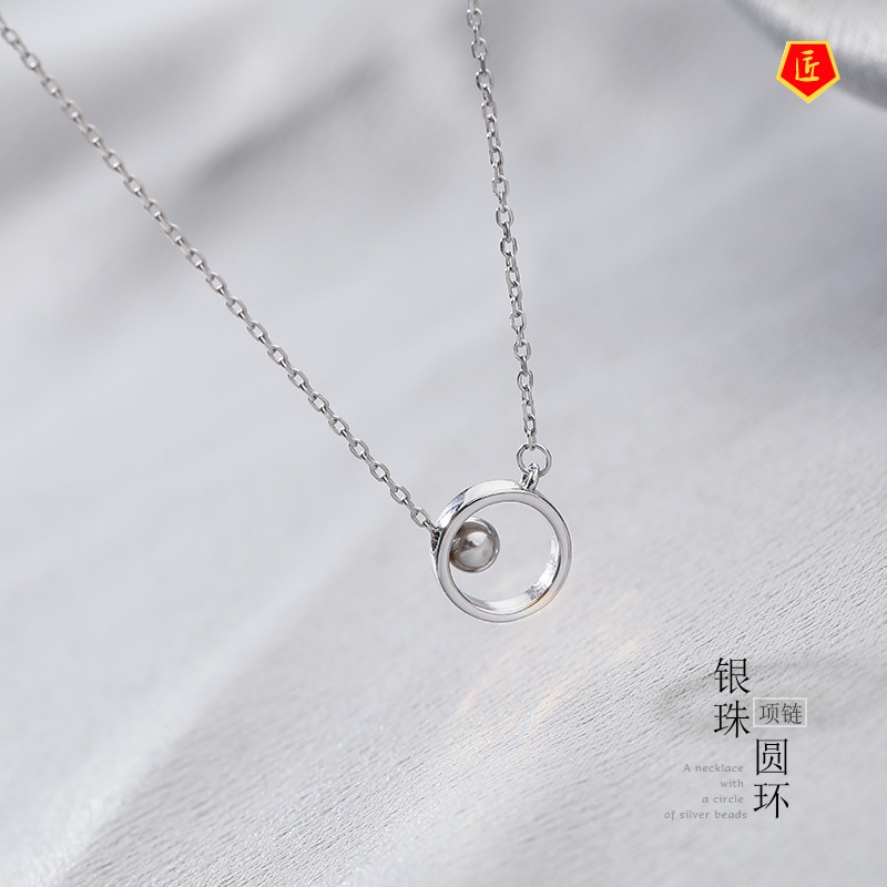 [Ready Stock]Sliver Beads Geometric Ring Necklace for Women Ins Simple Temperament