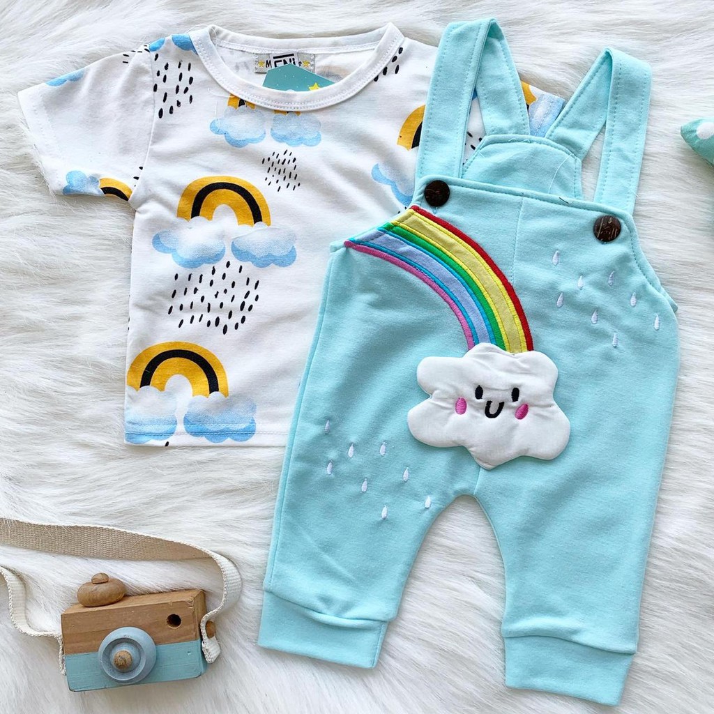 Setelan baju kaos dan overall kodok motif lucu bestseller fashion anak bayi cewek cowok murah -rai