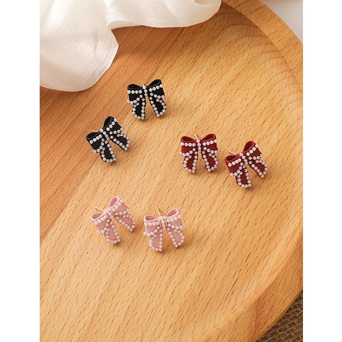 LRC Anting Tusuk Fashion Red Blue Bow Pearl Alloy P2745X