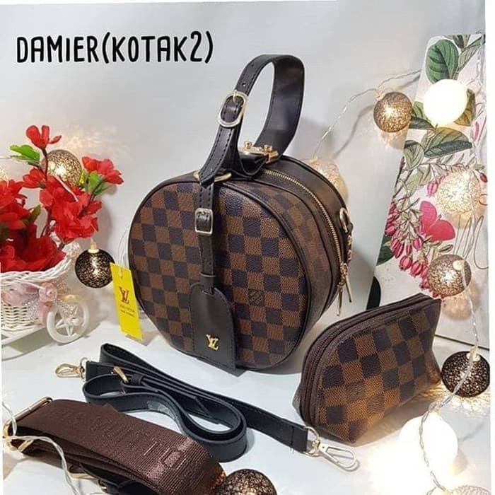 Tas wanita tas selempang LV PETITE BOITE / VL BULAT doubel TALI STRAP QUALITAS SUPER