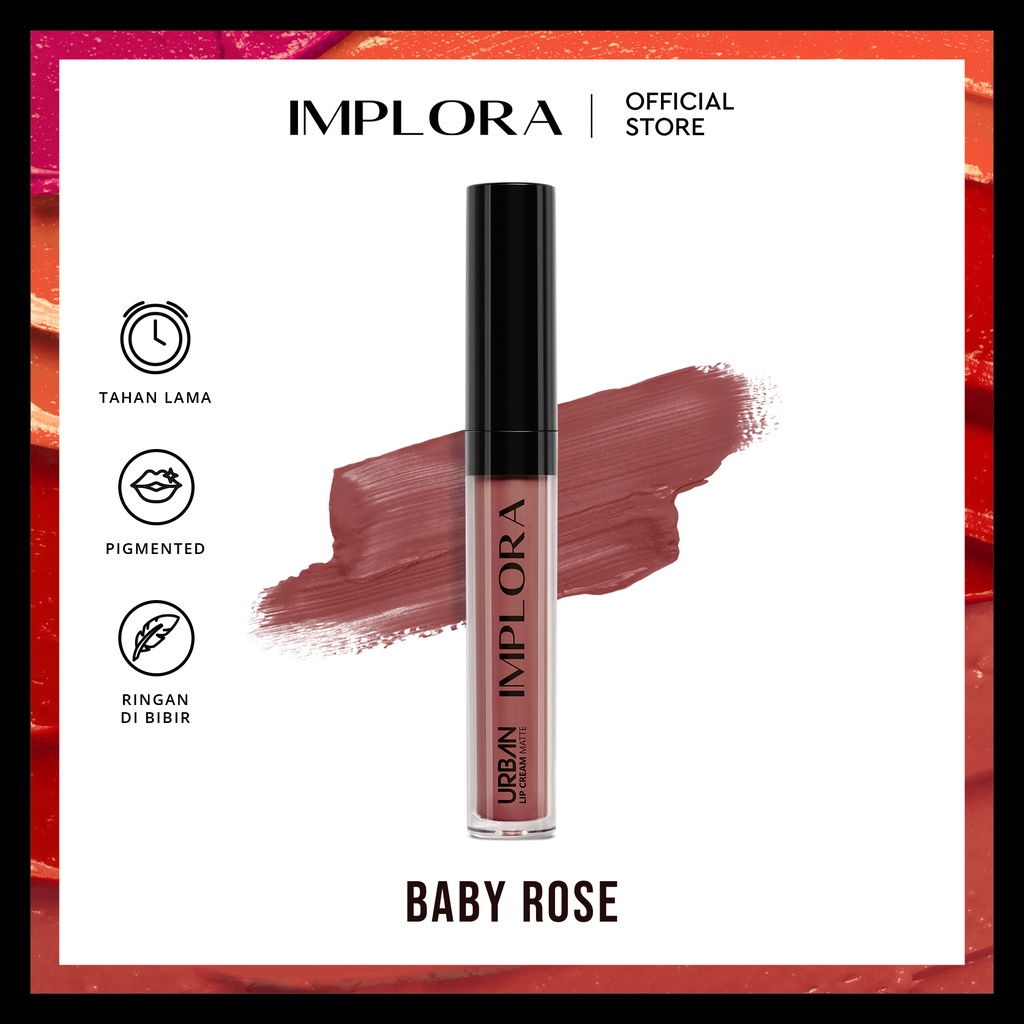 IMPLORA Urban Lip Cream Matte Original BPOM - Best Seller Kosmetik Lipcream Surabaya-14 Baby Rose