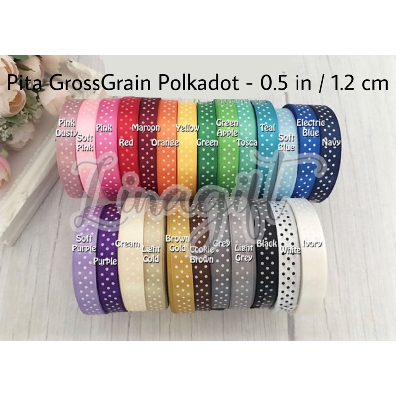 ( 3 Meter ) PITA GROSS GRAIN POLKADOT RIBBON - PITA GROSSGRAIN BESAR 0.5 INCH / 1.25 CM / 1/2 IN PITA ONDE DOTS / HIASAN KADO / PARCEL / HAMPERS / GOODIE BAG DEKOR DEKORASI KADO