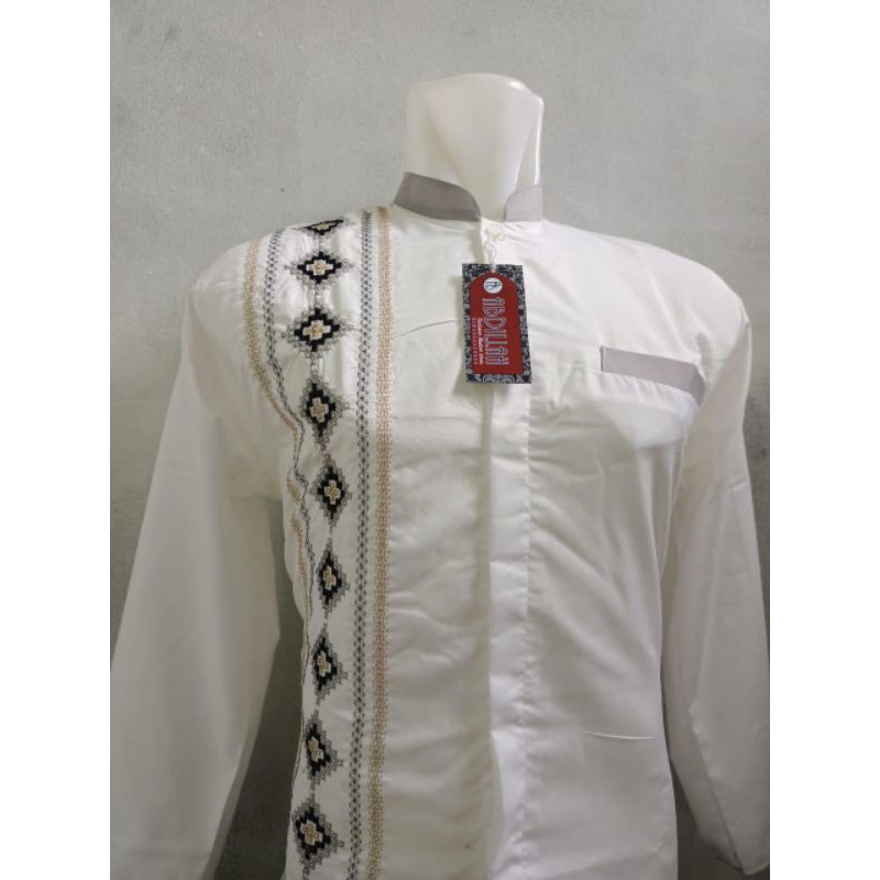Baju koko putih motif Abdillah lengan panjang