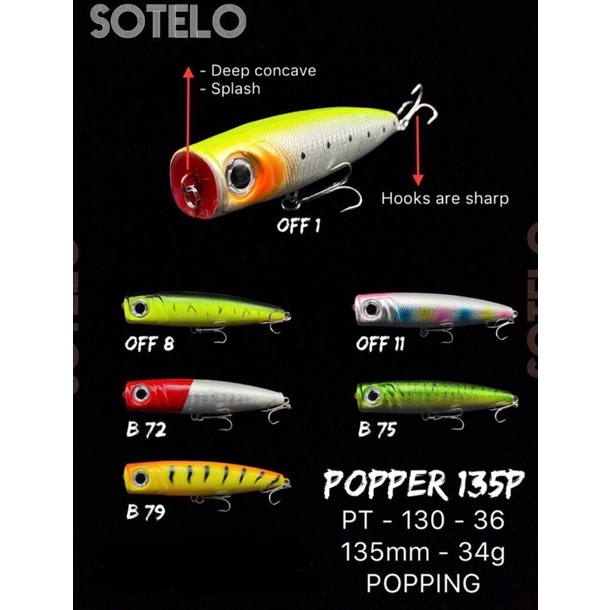 Umpan Pancing Popper Sotelo 135mm 34gram Advanced Live Bait