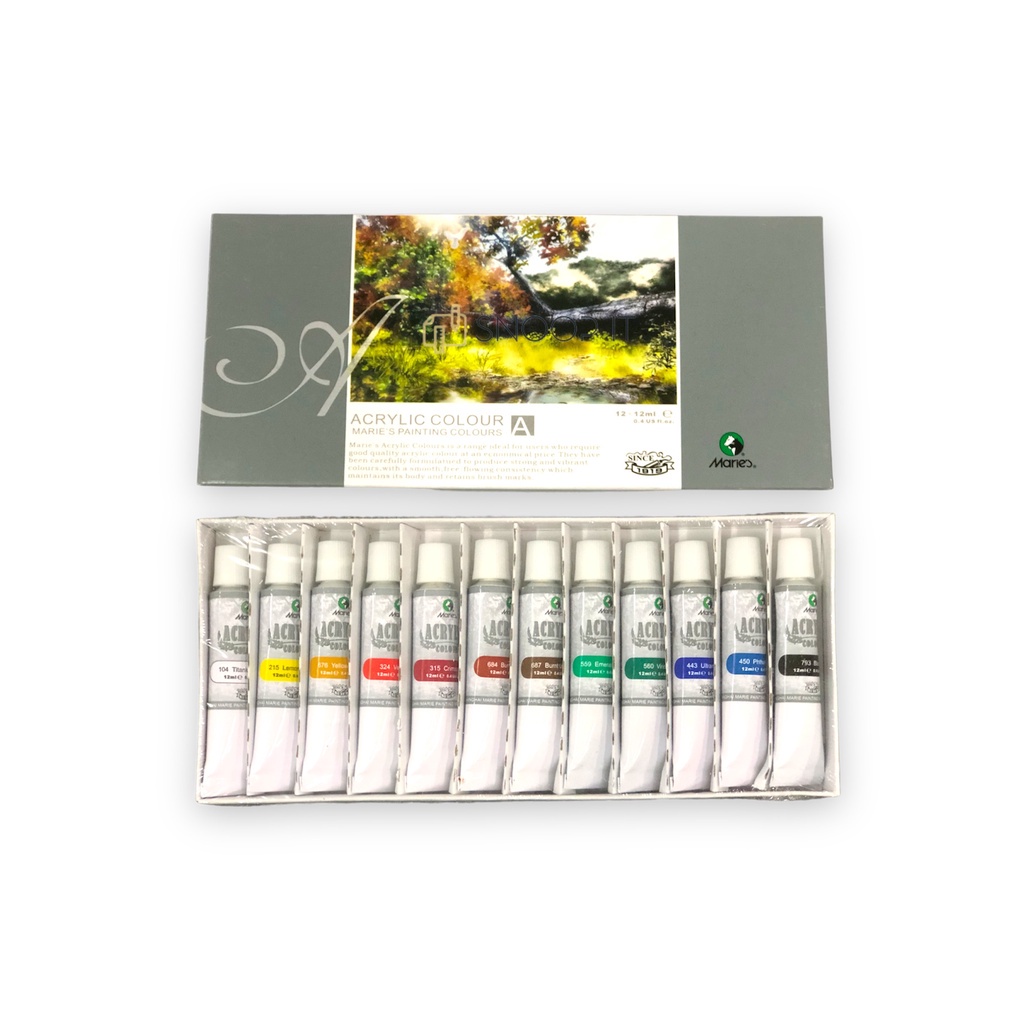 

Cat Acrylic Maries 12 Warna #812 / Acrylic Colours Maries 12 W / Cat Akrilik Lukis – SHESB