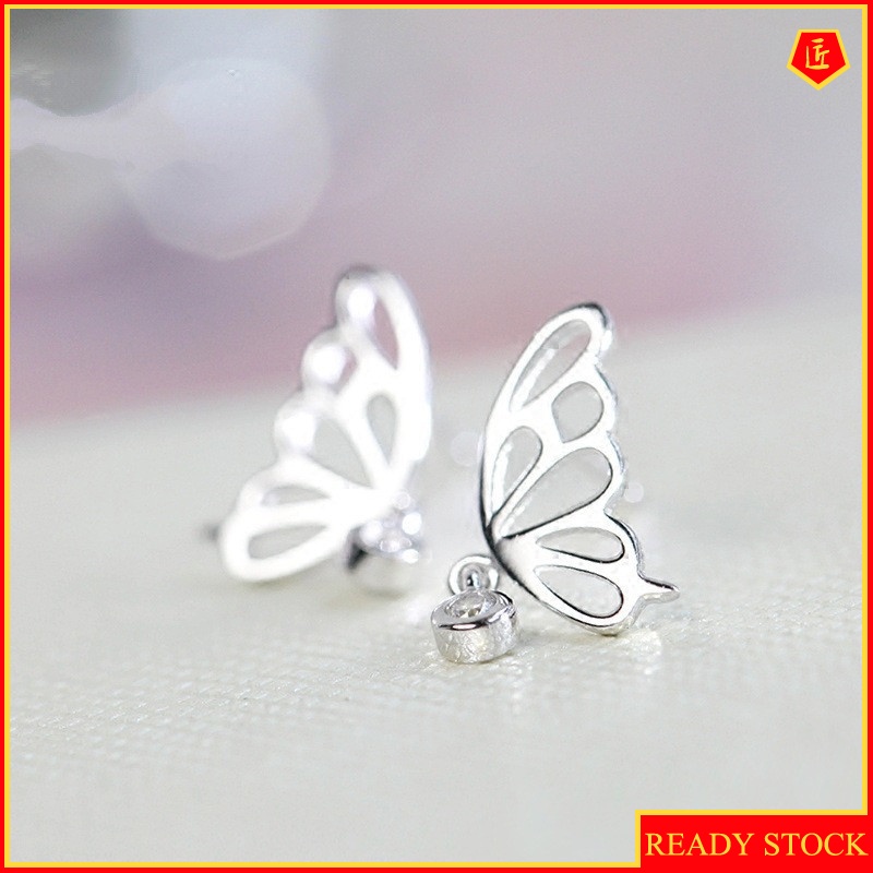 [Ready Stock]Women's Simple Sweet Silver Butterfly Stud Earrings