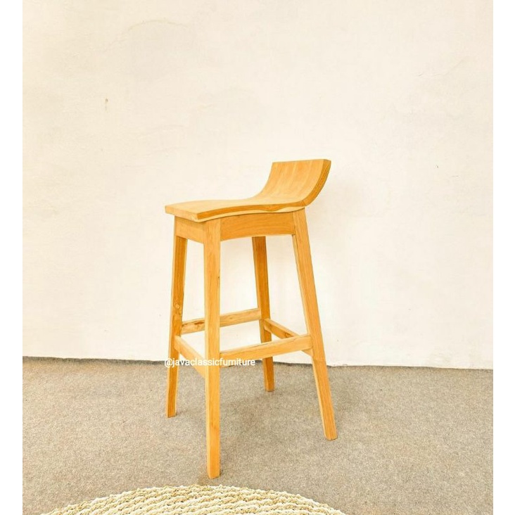 KURSI BAR STOOL CAFE RESTO KAYU JATI SOLID GRADE A DINNING KITCHEN SET FINISHING NATURAL PRODUKSI DARI JEPARA-1