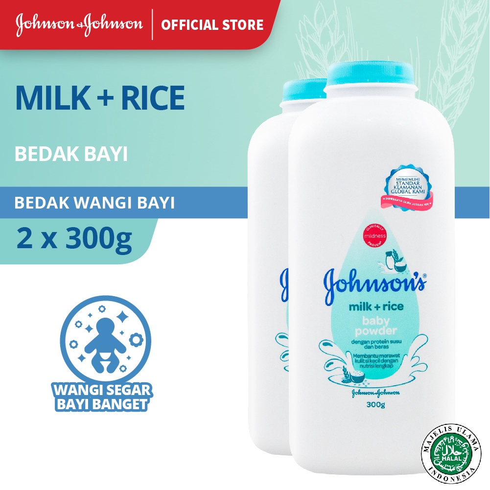 JOHNSON'S Milk + Rice Baby Powder - Bedak Bayi 300gr - Isi 2
