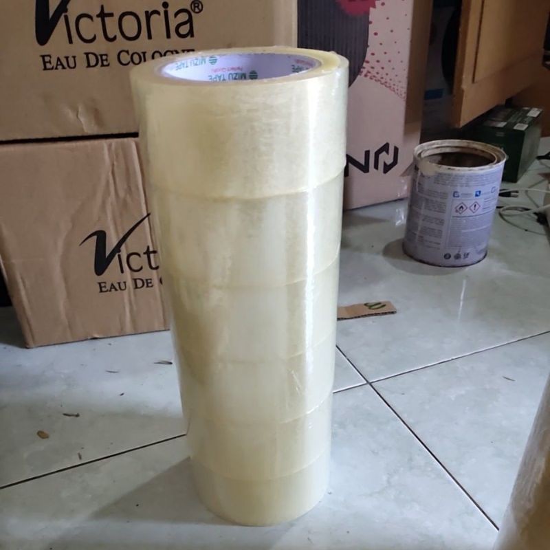 LAKBAN BENING DAN COKLAT TEBAL 48 MM MERK MIZU TAPE-Putih