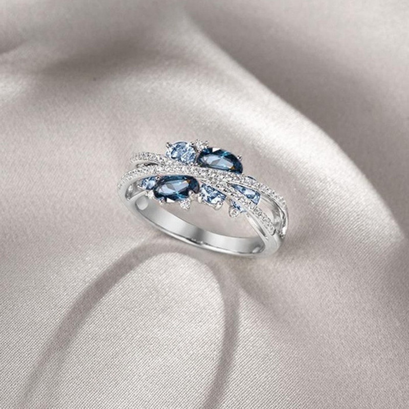 Cincin Sterling Silver 925 Model Silang Dengan Sapphire Biru Untuk Wanita