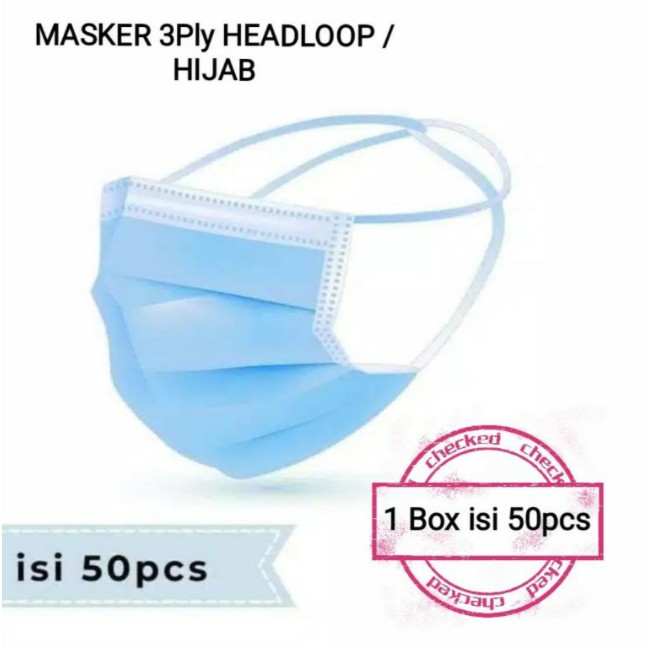 Masker 3Ply Headloop 3 Ply Masker Hijab Disposable Face Mask/ MASKER HEADLOOP/ MASKER HITAM/ HIJAB