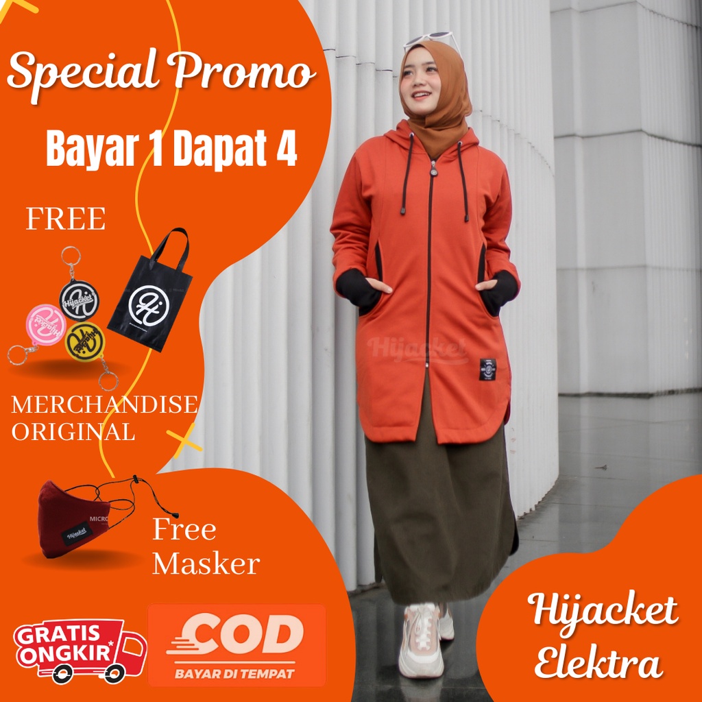Jaket Hoodie Oversize wanita Hijab seri Hijacket elektra bahan fleece premium
