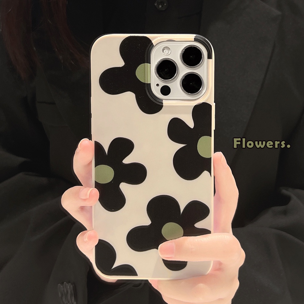 Case Pelindung Bahan Silikon Motif Bunga Besar Hitam Untuk Iphone 14 7 8 SE2020 7 + 8PLUS XS XR 11 12 13 PRO MAX