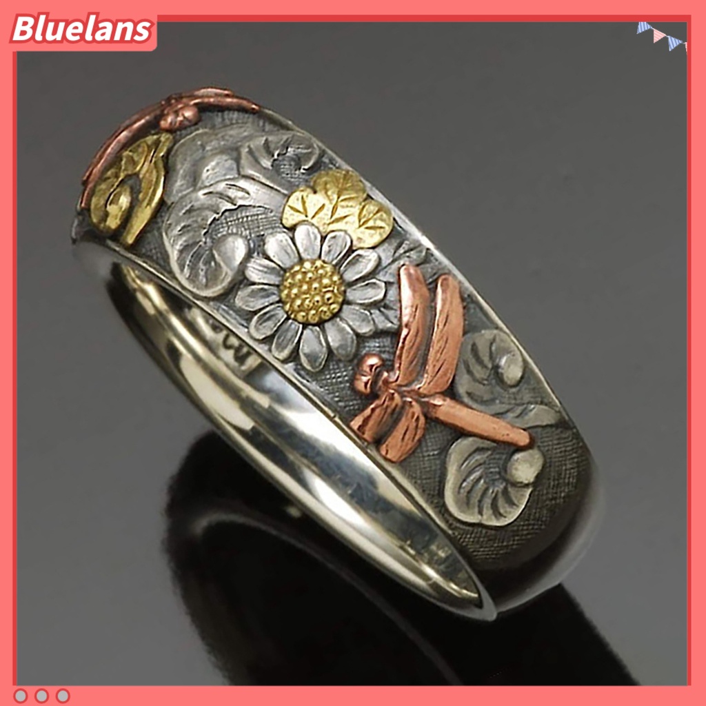 Bluelans Cincin Desain Capung Bunga Matahari Bahan Alloy Gaya Vintage Untuk Pesta