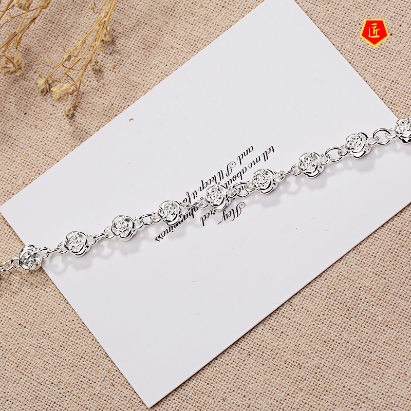 [Ready Stock]Women's Simple Rose Silver Bracelet